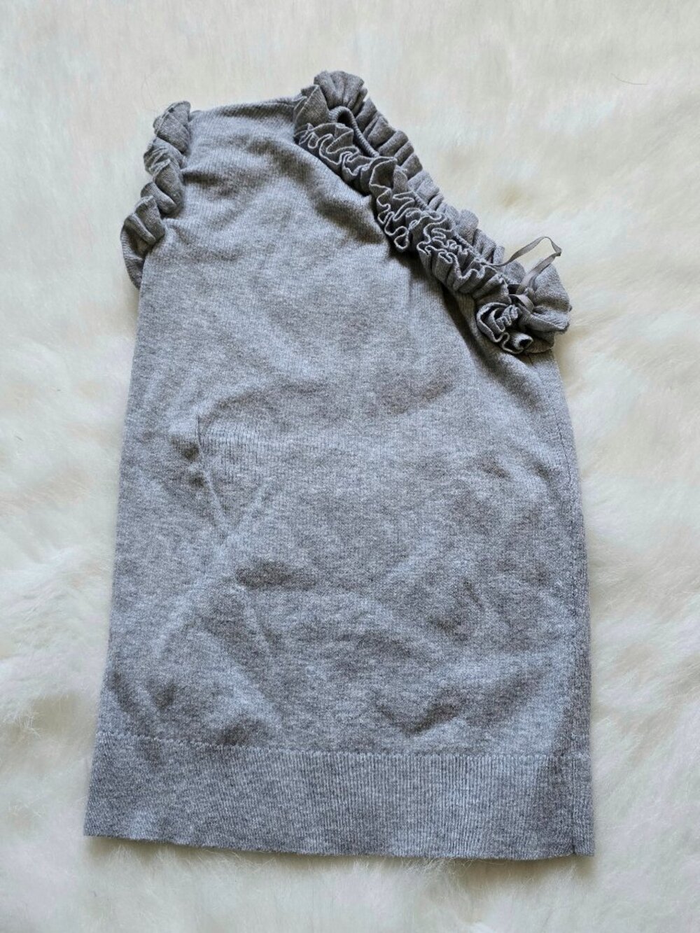 La Vie by Rebecca Taylor Gray Off Shoulder Sleeveless Ruffle Knitted Top Size S